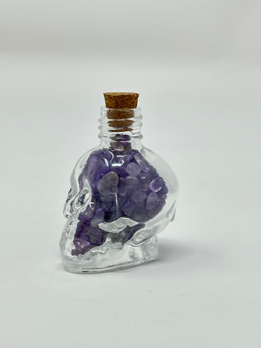 Skull Bottle W/ Amethyst Chips