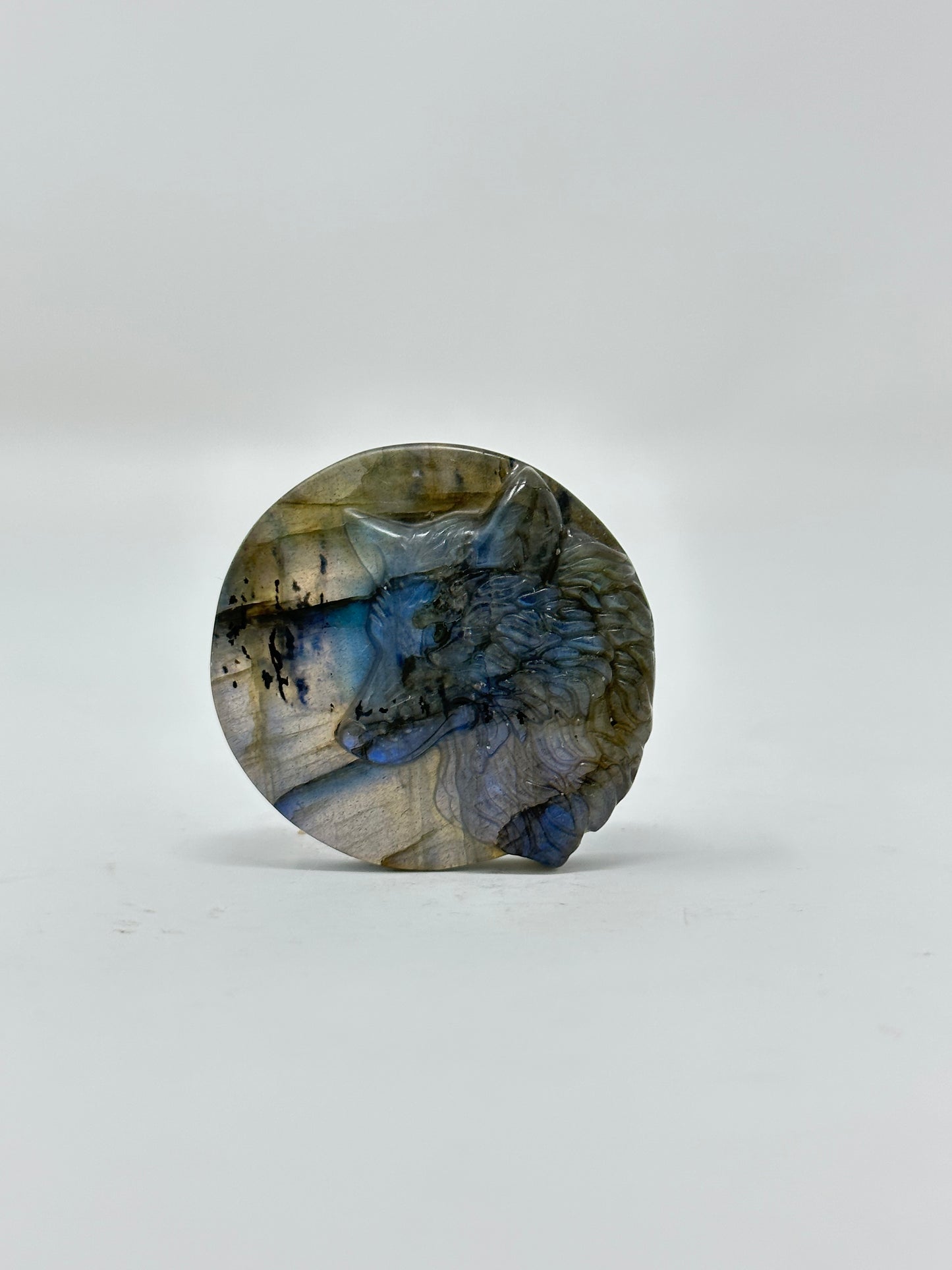 Labradorite wolf carving