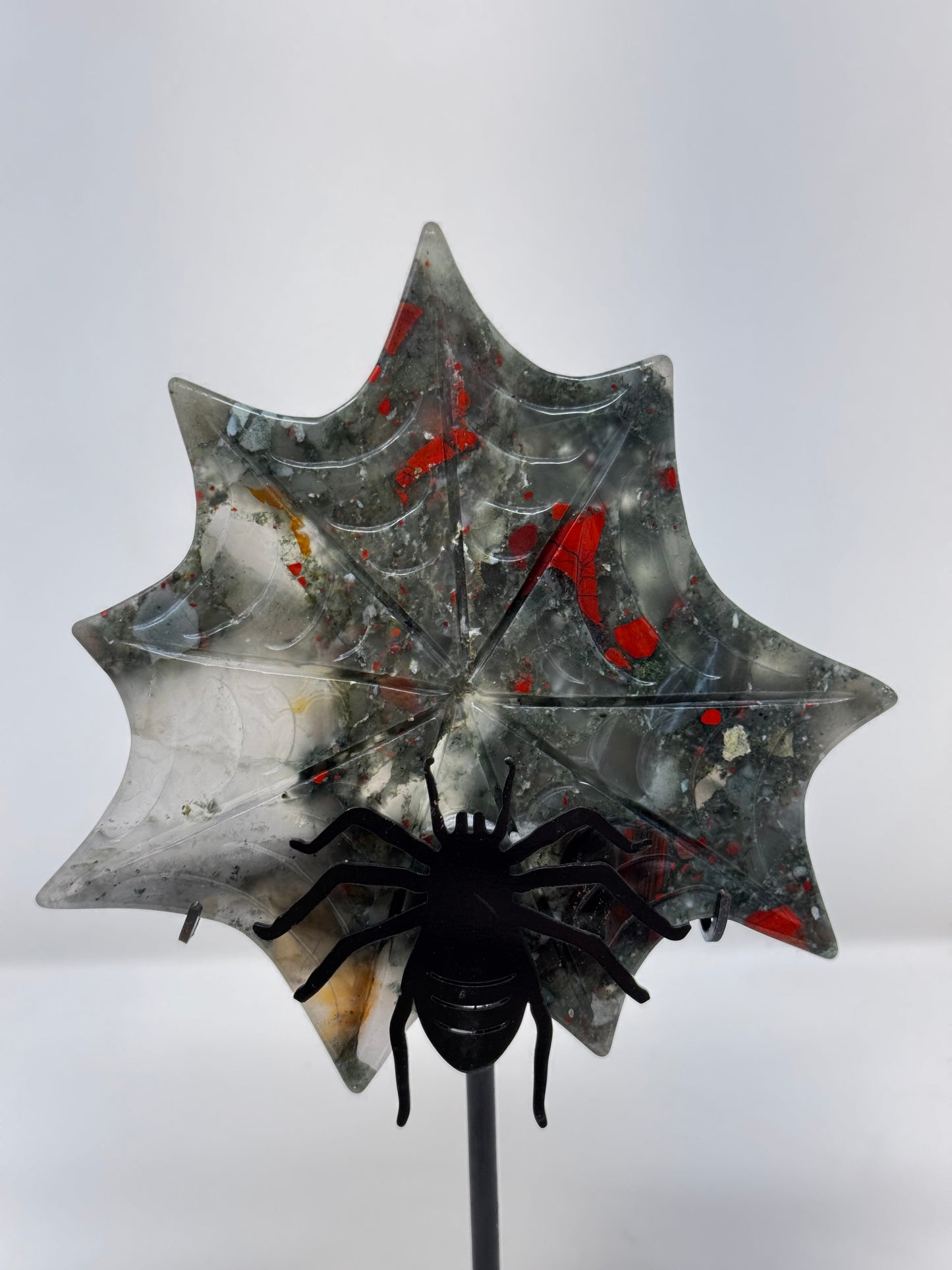 African Bloodstone spider web with spider stand